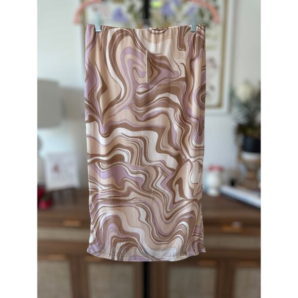 NWT AFRM High Rise Sheer Elastic Waist Midi Skirt Brown Purple Womens Size Small - Picture 2 of 7